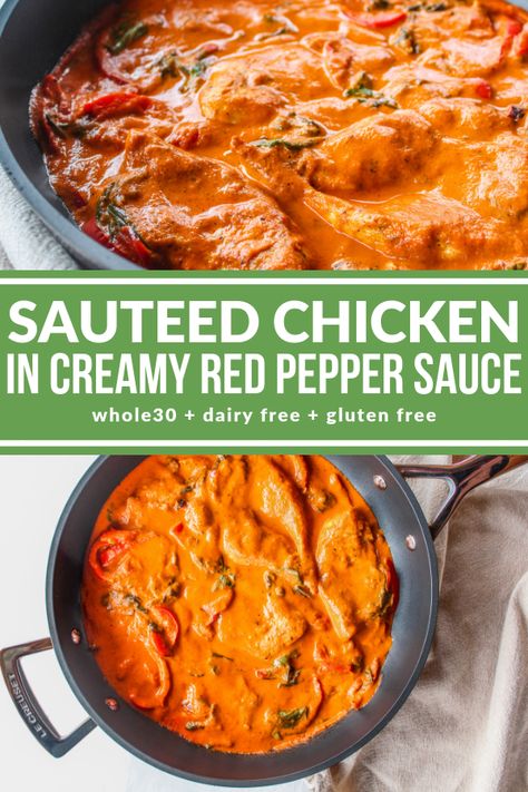 Dairy Free Roasted Red Pepper Sauce, Chicken With Creamy Pepper Sauce, Creamy Red Pepper Chicken, Roasted Red Pepper And Chicken Recipes, Keto Red Pepper Recipes, Creamy Roasted Red Pepper Chicken, Chicken Recipes With Roasted Red Peppers, Roasted Red Pepper Sauce Chicken, Chicken With Roasted Red Pepper Sauce