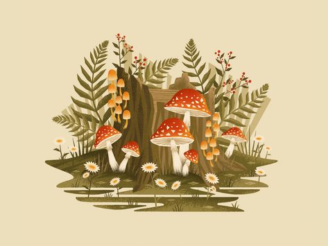 Mushroom Cottagecore Art, Cottagecore Ipad Wallpaper, Mushroom Procreate, Illustrated Animation, Mushroom Landscape, Cottagecore Things, Mushroom Background, Ios Setup, Ipad Setup