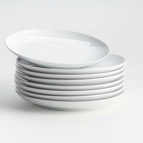 Aspen Coupe Porcelain Dinnerware | Crate and Barrel Kitchen Plates Set, Elegant Salad, Kitchen Plates, Kitchen Revamp, 3d Reference, Kitchen Plate, Patterned Plates, Catering Business, Porcelain Dinnerware