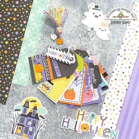 OMG, how adorable is this Halloween Tags Mini Album!? What a cute place to keep all... Halloween Scrapbook Stickers, Doodlebug Halloween, Halloween Planner Layout, Happy Planner Halloween, Candle Making Tutorial, Halloween Embellishments Paper, The Hallow, Mini Scrapbook Album, Making Candles Diy