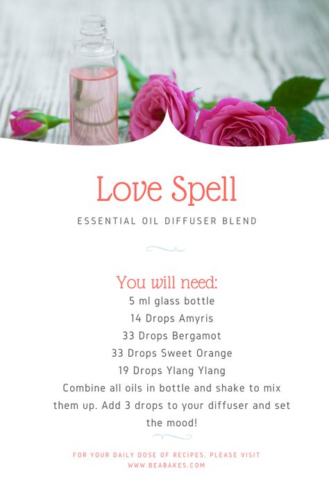 Love Spell Essential Oil Diffuser Recipe Love Spell Essential Oil Blend, Love Spell Diffuser Blend, Love Spell Scent Essential Oils, Love Spell Essential Oil Recipe, Love Perfume Witchcraft, Love Oil Recipe, Love Oil Witchcraft, Love Spell Oil Recipe, Love Spell Perfume