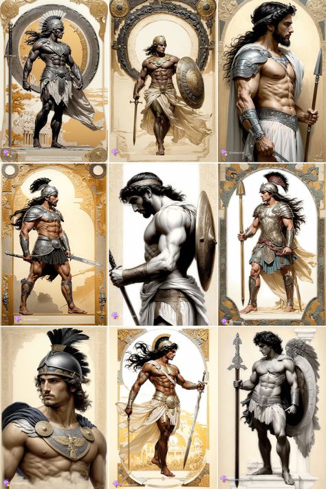 Dive into the heroic world of ancient Greek warriors with this stunning digital art collection, crafted using Stable Diffusion technology. Each image showcases the strength and valor of these legendary figures, merging classical mythology with modern digital techniques.#DigitalArt #StableDiffusion #GreekWarriors #Mythology #Art #Heroes #AncientGreece #Antiquity #Culture #History Greek Warriors, Roman Costume, Greek Heroes, Classical Mythology, Greek Warrior, Powerful Images, Mythology Art, Greek Gods, Ancient Greece