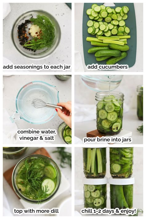 You won't believe how easy it is to make refrigerator dill pickles at home. No fancy equipment or special skills required! (These homemade pickles also naturally Paleo, Whole30, Gluten-Free) This easy dill pickles recipe is perfect for sandwiches, burgers, and snacking. Get the recipe for the best refrigerator pickles and more summer recipes to try at One Lovely Life Dill Pickle Recipes Homemade, Diy Pickles Easy, Refrigerator Dill Pickles Crunchy, Healthy Pickle Snacks, How To Make Pickles From Cucumbers, Best Refrigerator Pickles, Cucumber Pickle Recipes, Recipes With Pickles, Easy Pickle Recipes