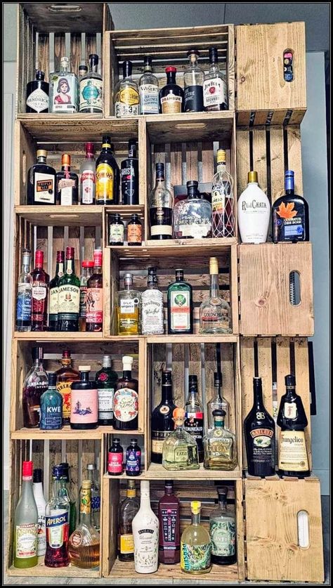 wooden alcohol storage box Alcohol Bottle Storage Ideas, Alcohol Storage Ideas, Bar Organization, Alcohol Storage, Diy Alcohol, Deco Bar, Alcohol Bottles, Bottle Storage, Wooden Crate