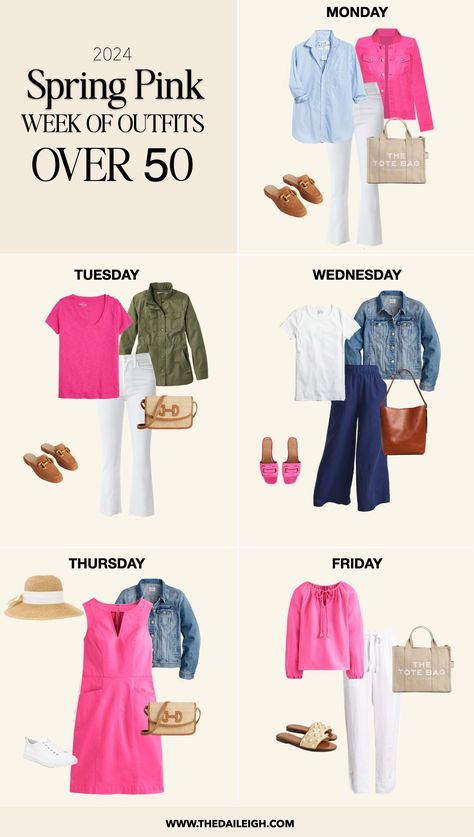 What to wear over 50 Floral Spring Dresses, Pink Blouses Outfit, Pink Wardrobe, Stylish Spring Outfit, Classic Outfits For Women, Week Outfits, Spring Summer Capsule Wardrobe, Stylish Outfits For Women Over 50, Fashion Capsule Wardrobe