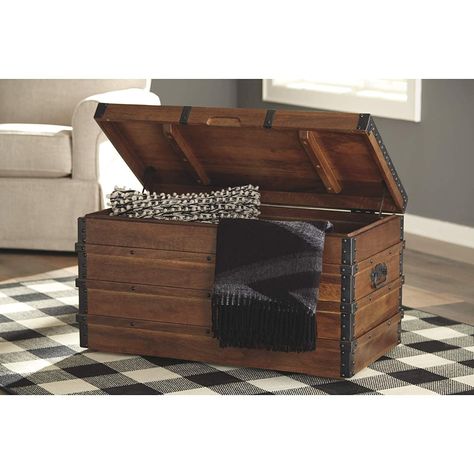 Signature Design by Ashley - Kettleby Storage Trunk - Rustic - Brown Mission Style End Tables, Cool Coffee Table, French Country Dining Room, Living Room Pieces, Cool Coffee, Country Dining Rooms, French Country Dining, Coffee Table Trunk, Traditional Cabinets