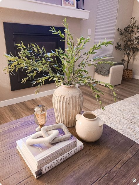 Vase Coffee Table Decor, Potterybarn Coffee Table, Modern Living Room Coffee Table Decor, Coffee Table Greenery, Farmhouse Decor Coffee Table, Coffee Table Vase Decor, Target Vase Decor, Styling A Rectangle Coffee Table, Cozy Coffee Table Decor