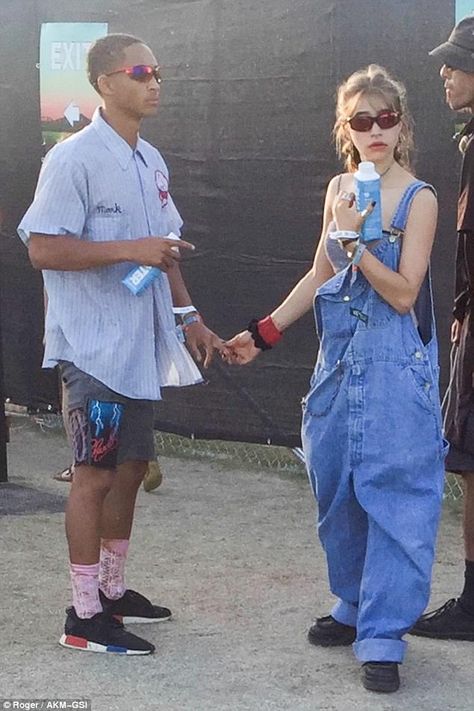 Festival fever: Jaden Smith appears to be moving on swiftly with new girlfriend Odessa Adlon, a month after his split from Sarah Snyder Jayden Smith, Odessa Adlon, Odessa Azion, Oversized Overalls, Dungaree Outfit, Sup Girl, Looks Hip Hop, Coachella Music, Overalls Outfit