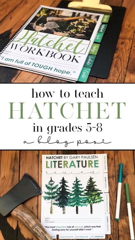 This blog post covers ways to teach Hatchet by Gary Paulsen in middle school ELA and high school English. I designed a novel unit that has hands-on, interactive activities and projects for the book and show how it's used in the blog post. #middleschoolela #middleschoolenglish #novelstudy #highschoolela #highschoolenglish #hatchet Hatchet Book Project Ideas, Hands On Ela Activities Middle School, Homeschool Novel Study, Middle School Ela Projects, The Hatchet Book Project, Hatchet Activities Middle School, Unit Studies For Middle School, 5th Grade Novel Studies, 6th Grade Novel Studies