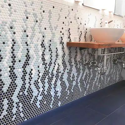 Buy Wall Tiles Online at Overstock | Our Best Tile Deals Grey Wood Floors, Penny Round Mosaic, Wall Mosaic, Round Mosaic, Penny Round Tiles, Penny Tile, Penny Round, Round Tiles, Tile Rug