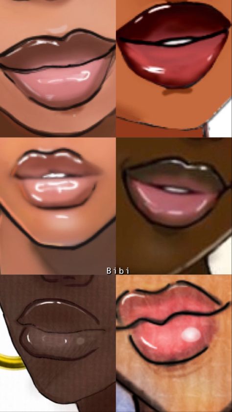 Lip Smile Drawing, How To Draw Black Faces, Different Faces Reference, Poofy Hair Drawing Reference, Drawing Black Lips, Plus Size Black Art, How To Draw Plump Lips, How To Draw Glossy Lips, Black Lips Drawing Reference