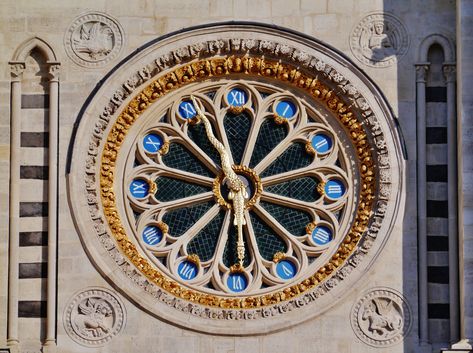 Basilica of St. Denis,  Paris.  Clock on the western facade, located above the central portal. Western Facade, Paris Clock, Basilica Of St Denis, St Denis, Saint Denis, Gothic Architecture, Choir, Cemetery, Adventure Time