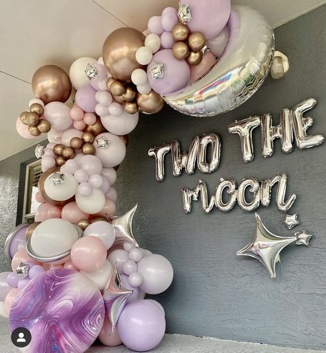 To The Moon And Back Birthday Party, Two The Moon Balloon Garland, Two The Moon Party Ideas, Love You 2 The Moon Birthday, Two The Moon Food Ideas, Over The Moon Girl Baby Shower Ideas, Love You Two The Moon Party, 2 The Moon Birthday Party, Two The Moon Birthday Party Girl