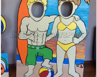 Beach Party Photo Prop . Surfer Photo Booth Prop . Beach Face in Hole Outdoor Cutout Reindeer Outdoor Decorations, Clown Photos, Woodland Animal Birthday, Birthday Party Props, Face In Hole, Jungle Birthday Party, Barnyard Party, Photo Booth Prop, Beach Themed Party