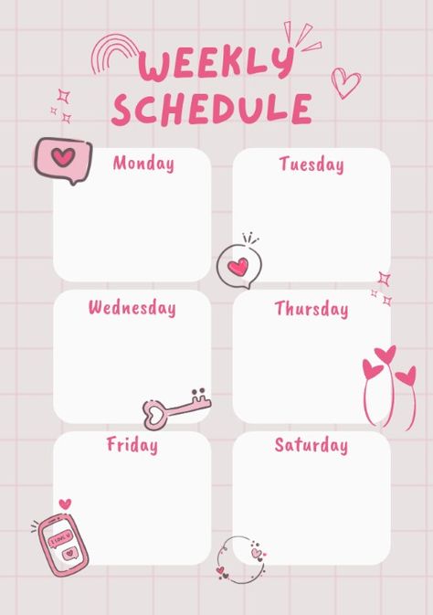 Aesthetic Timetable Template, Cute Timetable Template, Aesthetic Timetable Wallpaper, Pink Schedule, Timetable Design, Cute Weekly Planner, Study Schedule Template, Daily Planner Book, Class Schedule Template