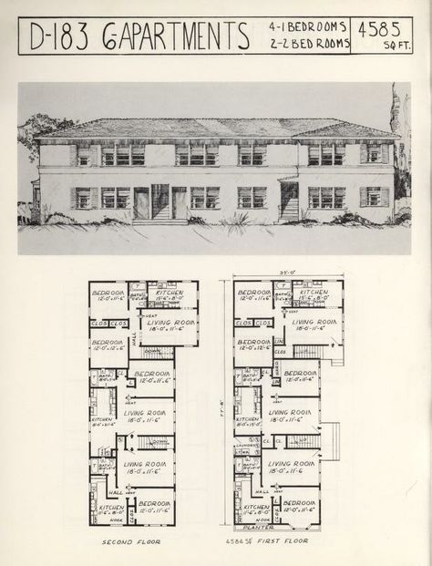 1960s House Plans, 70s House Floor Plans, Vintage Apartment Floor Plans, Garage Houses, Vintage Floorplans, Vintage Floor Plans, Vintage Apartment, Duplex Plans, Apartment Floor Plan