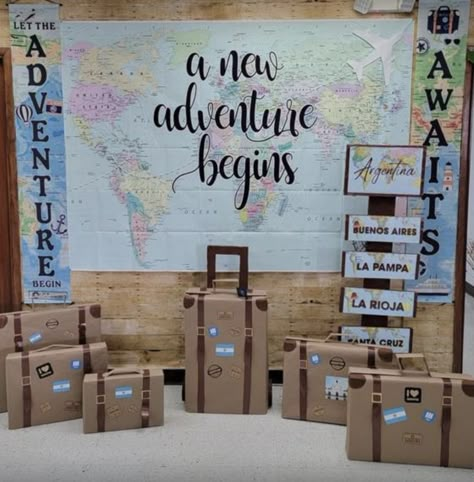 The World Awaits Party Theme, All Around The World Classroom Theme, Take Flight School Theme, Reading Around The World Theme, Vbs Around The World Theme, Around The World Homecoming Theme, Adventure Awaits Library Theme, Multicultural Decorations Ideas, Travel Theme Classroom Decorations