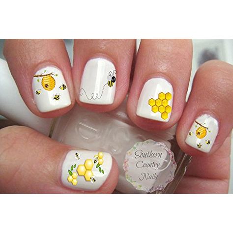 Honey Bee Nail Art, Bee Nail Designs, Bee Nail Art, Bumble Bee Nails, Simple Nails Design, Bird Nail Art, Sunflower Nail Art, Bee Nails, Country Nails