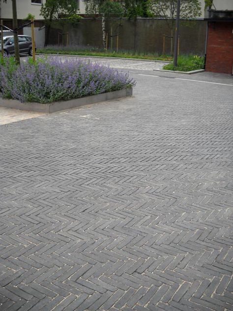 Herringbone Clay Pavers, Clay Pavers Driveway, Herringbone Driveway Pavers, Driveway Herringbone, Herringbone Driveway, Herringbone Pavers, Herringbone Patio, Grey Pavers, Paver Patterns