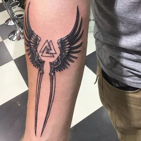 101 Amazing Valkyrie Tattoo Ideas That Will Blow Your Mind! | Outsons | Men's Fashion Tips And Style Guide For 2020 Nordic Valkyrie Tattoo, Valkyrie Symbol Tattoo, Valkyrie Wings Tattoo, Valkyrie Tattoo Men, Valkyrie Symbol, Valkyrie Tattoo Symbols, Viking Valkyrie Tattoo Design, Brave Tattoo, Valkyrie Tattoo