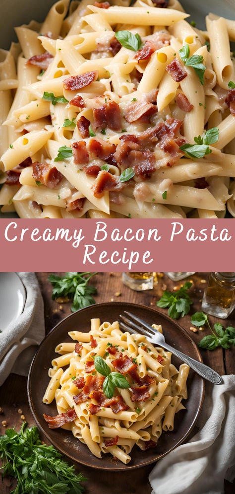 Creamy Bacon Pasta Recipe | Cheff Recipes Easy Pasta Recipes With Bacon, Meal With Bacon, Easy Dinners With Bacon, Noodles And Bacon Recipes, Bacon Cream Sauce Pasta, Pasta And Bacon Recipes Easy Dinners, Leftover Bacon Recipes Dinners, Bacon Cream Pasta, Penne Pasta Side Dish