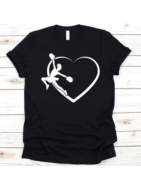 Cheerleader Heart Shirt, Cheerleading , Gift For Cheerleaders, Cheering  Shirt, Cheer S, Cheer Dancer, Cheerleading Graphic Black Casual  Short Sleeve Knitted Fabric Geometric,Heart  Slight Stretch All Women Clothing, size features are:Bust: ,Length: ,Sleeve Length: Cheerleading Gifts, Cheer Squad, Cheer Shirts, Geometric Heart, Heart Shirt, Cheerleading, Autumn Summer, Black Casual, Womens Tees