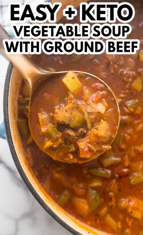 Keto Vegetable Soup, Vegetable Soup With Ground Beef, Low Carb Vegetable Soup, Bike Workouts, Bands Workout, Keto Soups, Soup With Ground Beef, Boiled Egg Diet Plan, Simple Keto