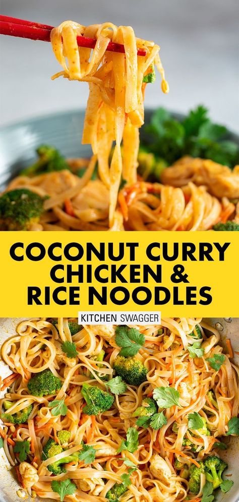 Curry Rice Noodles, Chicken And Rice Noodles, Spicy Coconut Curry, Noodles Dishes, Rice Noodles Recipe, Daniels Fast, Coconut Curry Chicken Recipes, Chicken Rice Noodles, Curry Chicken And Rice