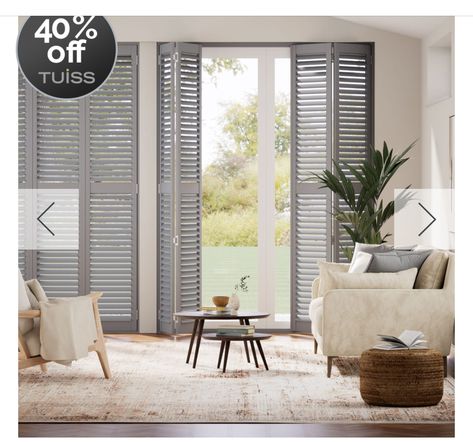 Grey Shutters, Colour Themes, Shutter Blinds, Blinds Curtains, Lounge Ideas, French Grey, Staying In, Color Themes, Curtains With Blinds