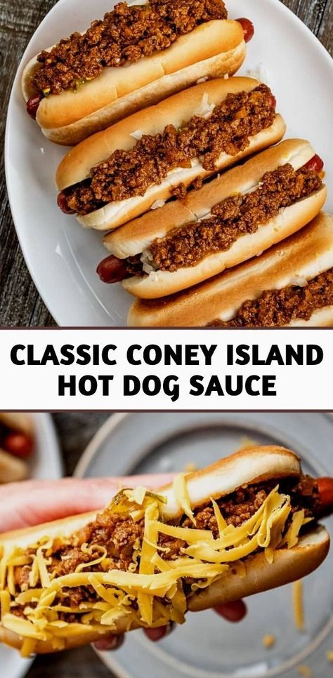 Homemade Coney Island Hot Dog Sauce Recipe Coney Island Hot Dog Sauce Recipe, Coney Island Hot Dog Sauce, Best Hot Dog Chili, Best Hot Dog Chili Recipe, Coney Dog Sauce, Hot Dog Chili Sauce Recipe, Hot Dog Chili Recipe, Chili Dog Sauce, Hot Dog Sauce Recipe