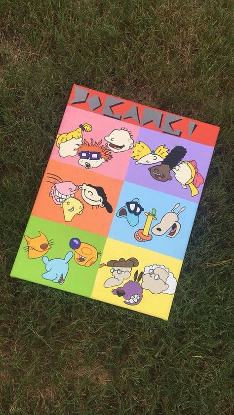 Painting Ideas High Cartoons, Painting Ideas On Canvas High Cartoons, Ed Edd And Eddy Canvas Painting, Garfield Canvas Painting, 90s Cartoon Canvas Painting, Hey Arnold Painting, Catdog Cartoon Painting, Courage The Cowardly Dog Canvas Painting, Ed Edd