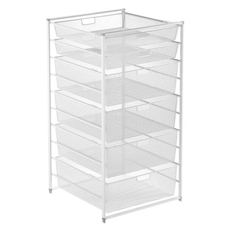 Elfa White Wide Tall Drawer Solution | The Container Store Baylor Dorm, Elfa Closet, Literature Organizer, Tall Drawers, Kitchen Drawer Organizers, Elfa Shelving, Closet Solutions, Custom Closet Design, Narrow Cabinet