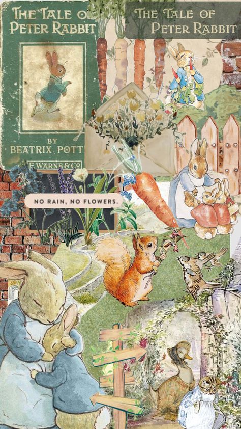 #peterrabbit #vintage #cottagecore #wallpaperaesthetic Beatrix Potter Aesthetic, Granola Girl Style, Christmas Wallpaper Aesthetic, Cottagecore Christmas, Lake Retreat, Christmas Cards Kids, Vintage Cottagecore, No Rain, Fairytale Art