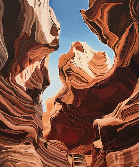 Acrylic Layers Art, Canyon Drawing, Arizona Canyons, Artist Thoughts, Desert Painting Abstract, Canyon Illustration, Desert Mural, Grand Canyon Acrylic Painting, Grand Canyon Painting