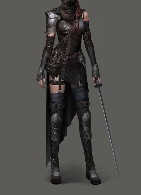 Fantasy Adventuring Outfit, Medieval Assassin Outfit, Rogue Barbarian, Warrior Outfits Female, Fairytale Dress Aesthetic, Light Armour, Woman Knight, Elven Fashion, Rogue Cosplay