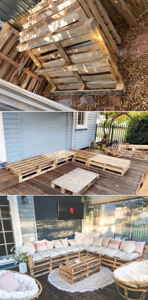 Palette Furniture, Outdoor Pallet Projects, Pallet Lounge, Pallet Seating, Pallet Patio Furniture, Outdoor Lounge Area, Pallet Patio, Outside Furniture, Pallet Sofa