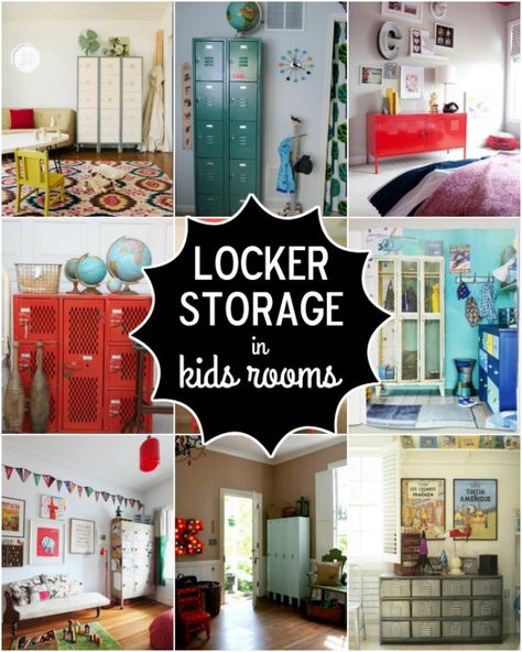 Locker Storage Ideas for Kids Rooms - Design Dazzle Locker Storage Ideas, Storage Ideas For Kids, Locker Bedroom, Kids Locker, Diy Locker, Diy Bedroom Storage, Home Lockers, Vintage Lockers, Rooms Design