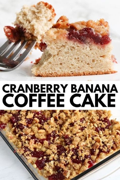 Cranberry Banana Coffee Cake is the perfect coffee cake. Cranberry sauce, bananas, all baked in one delicious breakfast or dessert dish. A great leftover cranberry recipe to use after the holidays as well. #breakfast #cranberry #cranberrysauce #coffeecake #breakfast #dessert #recipe Cranberry Orange Coffee Cake, Orange Compote, Orange Coffee Cake, Best Fall Desserts, Cranberry Coffee Cake, Banana Coffee Cakes, Streusel Coffee Cake, Leftover Cranberry Sauce, Sweet Sauces