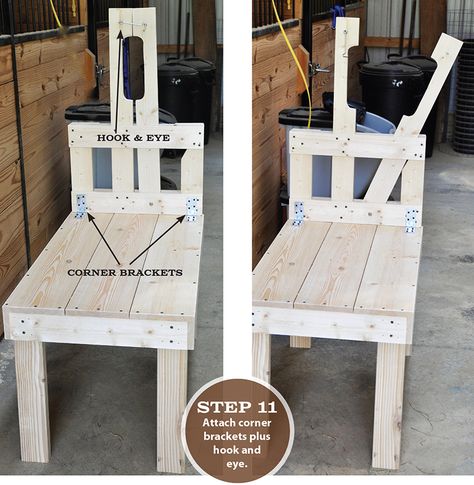 Diy Goat Stand How To Build, Diy Goat Stanchion, Goat Stanchion Plans, Diy Livestock Box For Truck, Goat Hut Ideas, How To Build A Goat Milking Stand, Goat Stand Plans, Goat Milking Stand Diy Plans, Diy Goat Waterer Ideas