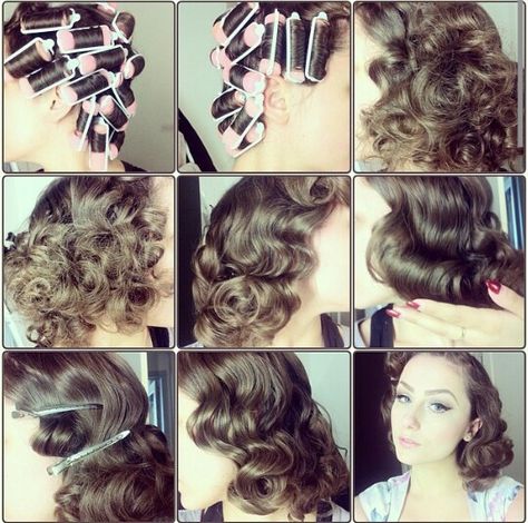 Ginger Roller Set, Foam Roller Pattern Hair, Foam Hair Rollers Tutorial, Foam Rollers Short Hair, Hair Tutorial Rollers, Hollywood Hair Tutorial, Old Hollywood Hair Tutorial, Hair With Rollers, 1940s Hairstyles For Long Hair