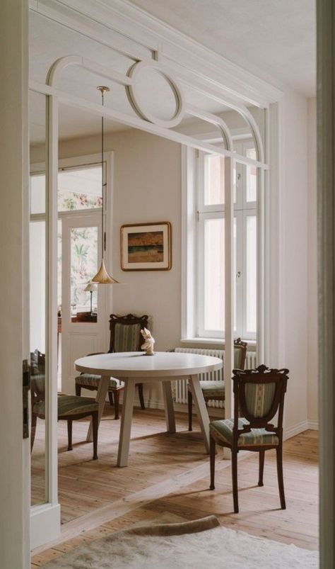 White Stool, Antique Dining Chairs, Pine Floors, Sopot, The Dining Room, Modern Interior Design, 인테리어 디자인, Door Design, Architecture Details