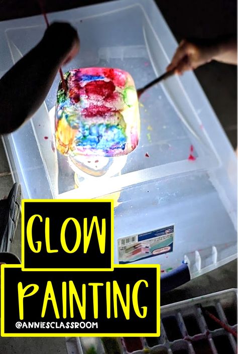 Perfect glow in the dark activities for kids! Children will see magic as the ice lights up the colors for a glowing effect. Great for sensory play and hands on learning activities! #glowinthedark #sensoryactivities #paintingactivities Light Project For Preschool, Lights Activities For Toddlers, Glow In The Dark Activities For Kids, Light And Dark Preschool Activities, Light And Dark Preschool Theme, Glow Day Preschool Activities, Lights Preschool Activities, Light And Shadow Preschool Activities, Light And Dark Toddler Activities