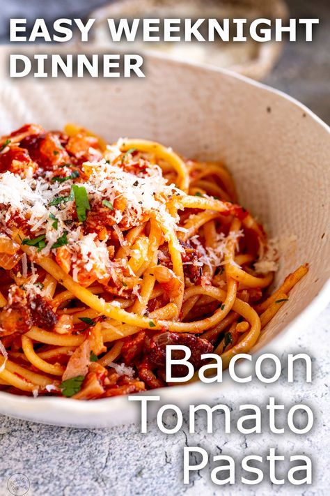 Bacon Pasta Sauce, Pasta With Bacon And Tomatoes, Chicken Bacon Tomato Pasta, Spaghetti With Bacon Recipes, Bacon And Tomato Pasta, Roasted Tomatoes Pasta, Pasta Tomato Soup, Bacon Tomato Pasta, Pasta Sauce With Fresh Tomatoes