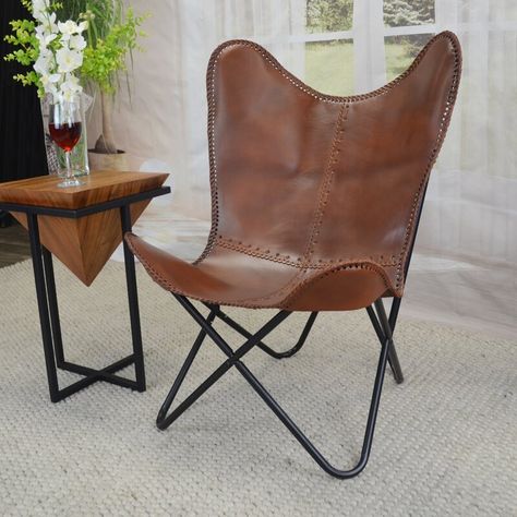 17 Stories Warroad Leather Accent Chair & Reviews | Wayfair Butterfly Chairs, Leather Butterfly Chair, Leather Butterfly, Butterfly Silhouette, Relaxing Chair, Leather Accent Chair, Stylish Chairs, Living Room Accents, Inspo Board