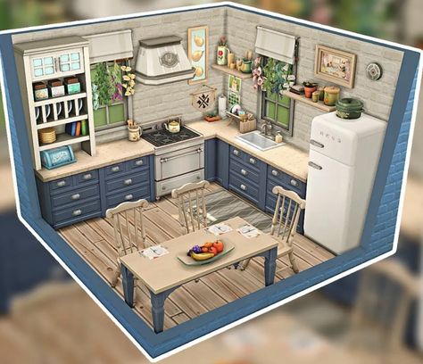 Sims 4 Blue Kitchen, Base Game Sims 4 Kitchen, Sims 4 Small Kitchen Ideas, Small Kitchen Sims 4, Sims Base Game Rooms, Sims 4 Family Kitchen, Sims 4 Cozy Kitchen, Sims 4 Kitchen Ideas Base Game, Kitchen Ideas Sims 4