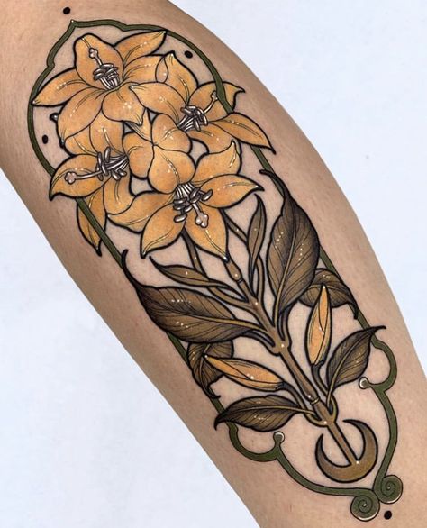 33 Tattoo, Art Nouveau Tattoo, Motifs Art Nouveau, Nouveau Tattoo, Botanical Tattoo, American Traditional Tattoo, Nature Tattoos, Neo Traditional, American Traditional