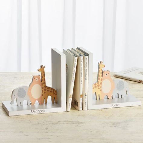 Cute Kid's Room items with personalization. Also a great gift idea. Nursery Bookends, Animal Bookends, Kids Bookends, Wooden Bookends, Christmas Traditions Family, Book Safe, Personalized Ribbon, Safe And Sound, Book Holders