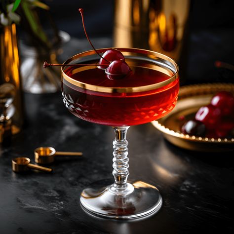 Maddress Cocktail Recipe - The Maddress cocktail is a robust and potent drink, with the strong, smoky flavor of whiskey perfectly balanced by the sweet, fruity notes of cherry brandy and vermouth. It's a complex cocktail that leaves a lingering, warm aftertaste. Vermouth Drinks, Strong Cocktails, Brandy Cocktails, Cherry Syrup, Blossom Cherry, Cherry Brandy, Cherry Cocktail, Cherry Liqueur, Sweet Cocktails