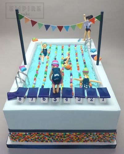 Swimmer Cake, Pool Birthday Cakes, Olympic Swimming Pool, Swimming Pool Cake, Swimming Cake, Winter Torte, Pool Party Cakes, Pool Cake, Cake Boutique