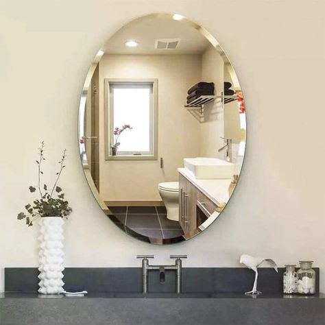 1/2 Bathroom Ideas, Mirror With Hooks, Free Mirror, Oval Wall Mirror, Oval Mirror, Beveled Mirror, Bathroom Vanity Mirror, Mirrors Wayfair, Hanging Mirror